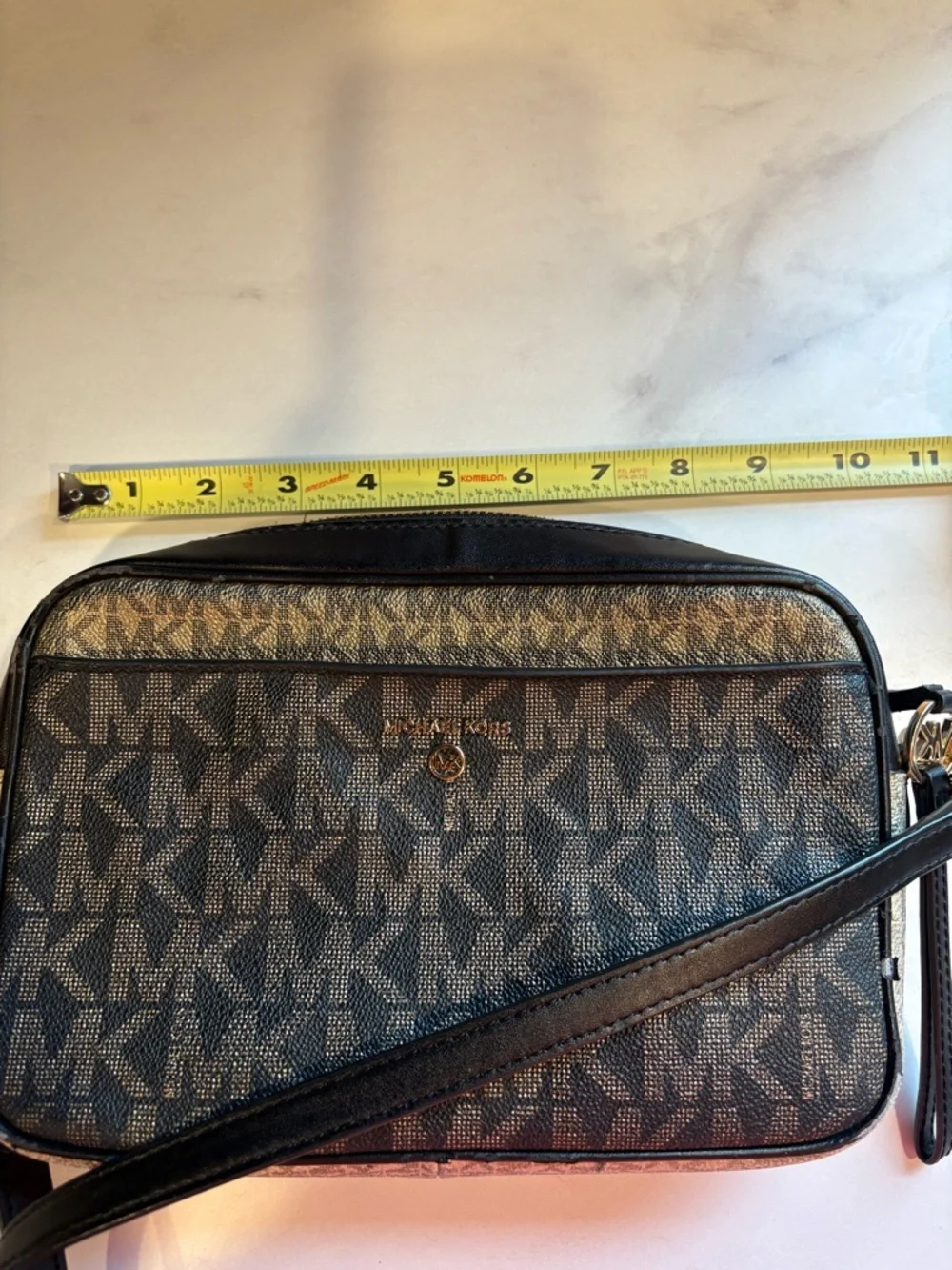 Michael Kors Brown/Gold and Black Signature MK Logo Crossbody Bag - Picture 8 of 12